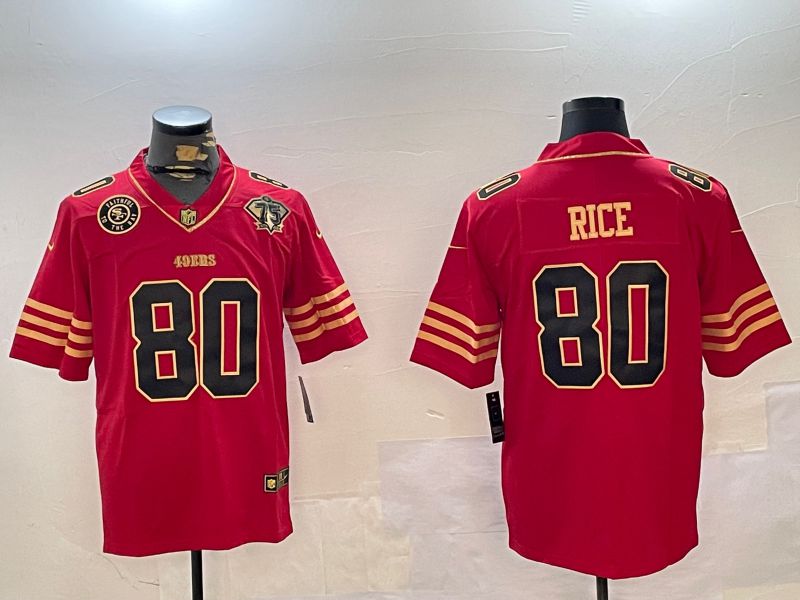 Men San Francisco 49ers #80 Rice Red Gold 2024 Nike Limited NFL Jersey style 12302